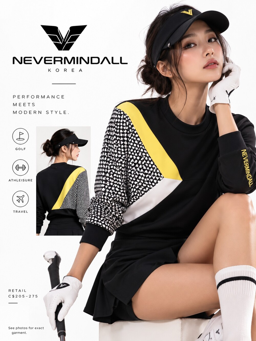 NEVERMINDALL Black & Yellow Size Small Like New Small NWOT Korean Golf Sport Gym